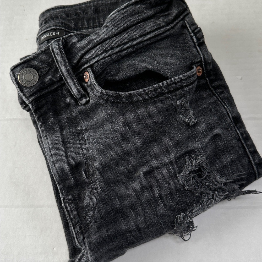 American Eagle AirFlex Black Wash‎ Womens 26x28 Distressed Skinny Jeans
